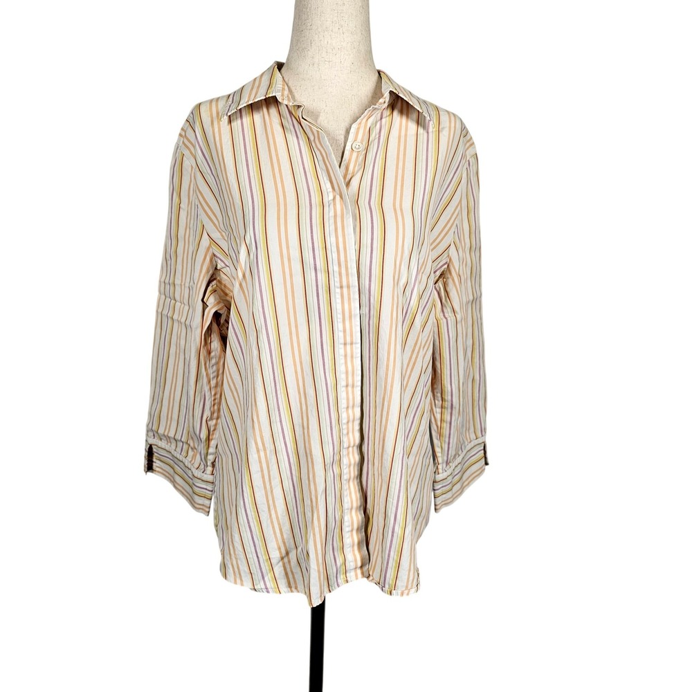 Faconnable Shirt Mens Large Pastel Striped Button Up Collared Long Sleeve Top